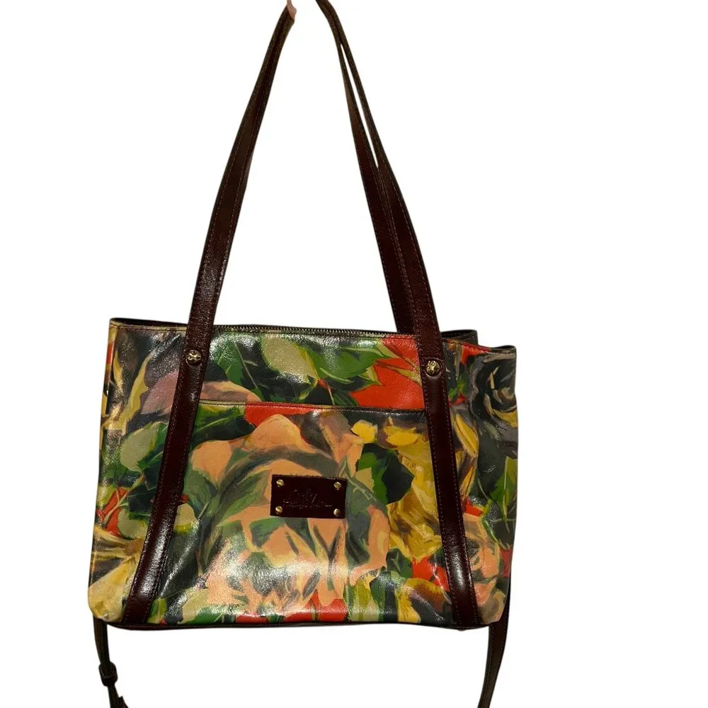 patricia nash STUNNING Fall painted Floral print leather cross body satchel bag